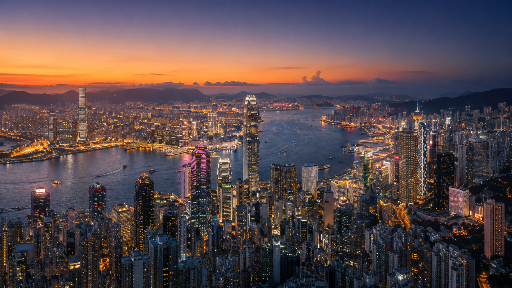 香港城市天际线与海港夜景